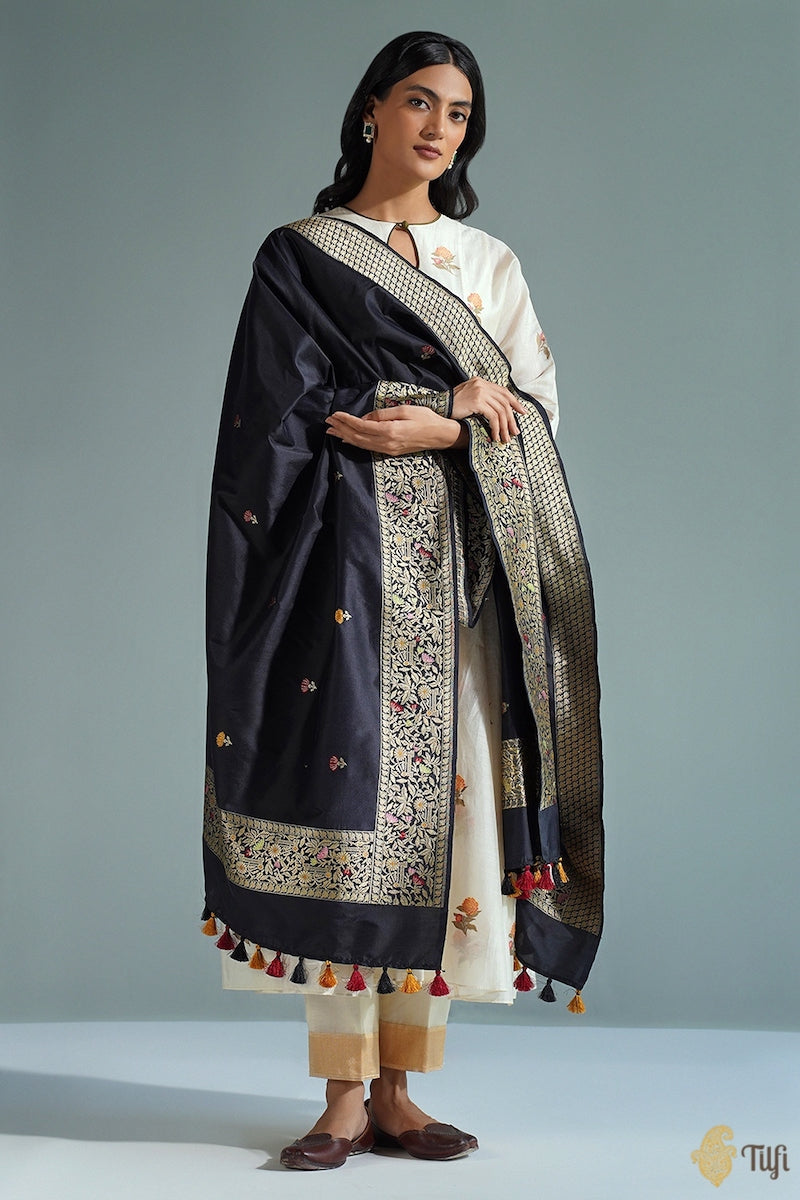 Gajari Coloured Modal Silk Embroidered Suit With Banarasi Dupatta